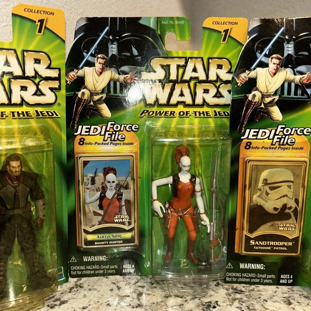 Star Wars‎ POTJ Qui Gon Jinn Jedi Training Gear, Aurra Sing Sandtrooper Figures